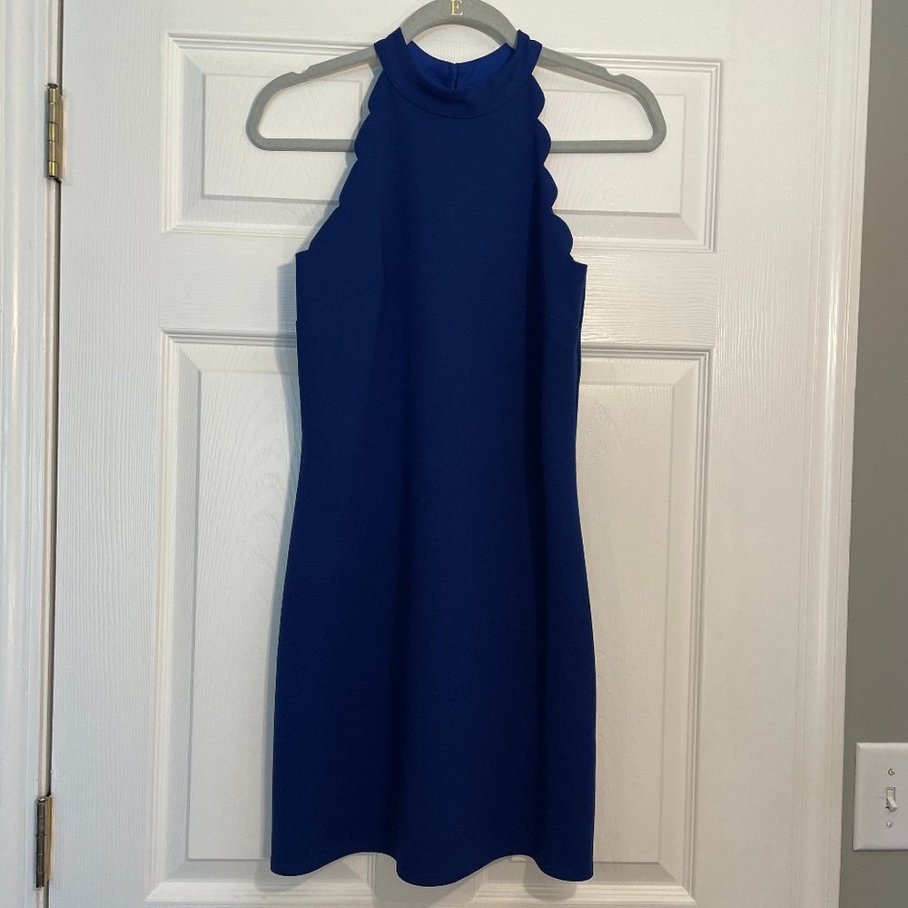 I. N. San Francisco Women's Royal Blue Scalloped Sleeveless Halter Neck Dress S